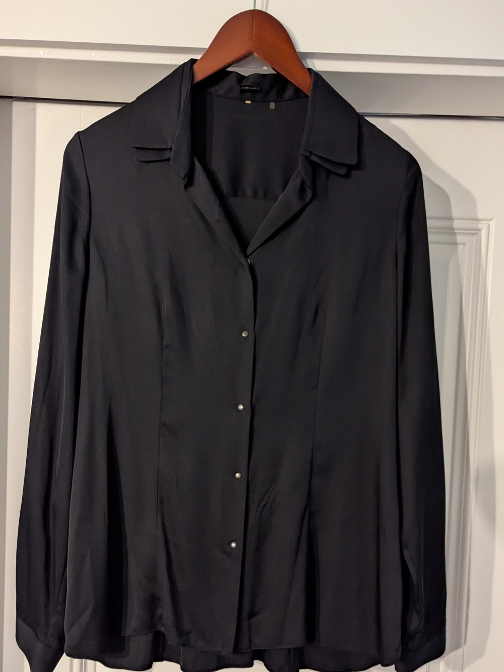 Elle Tahari Black Silk Button-Front Blouse